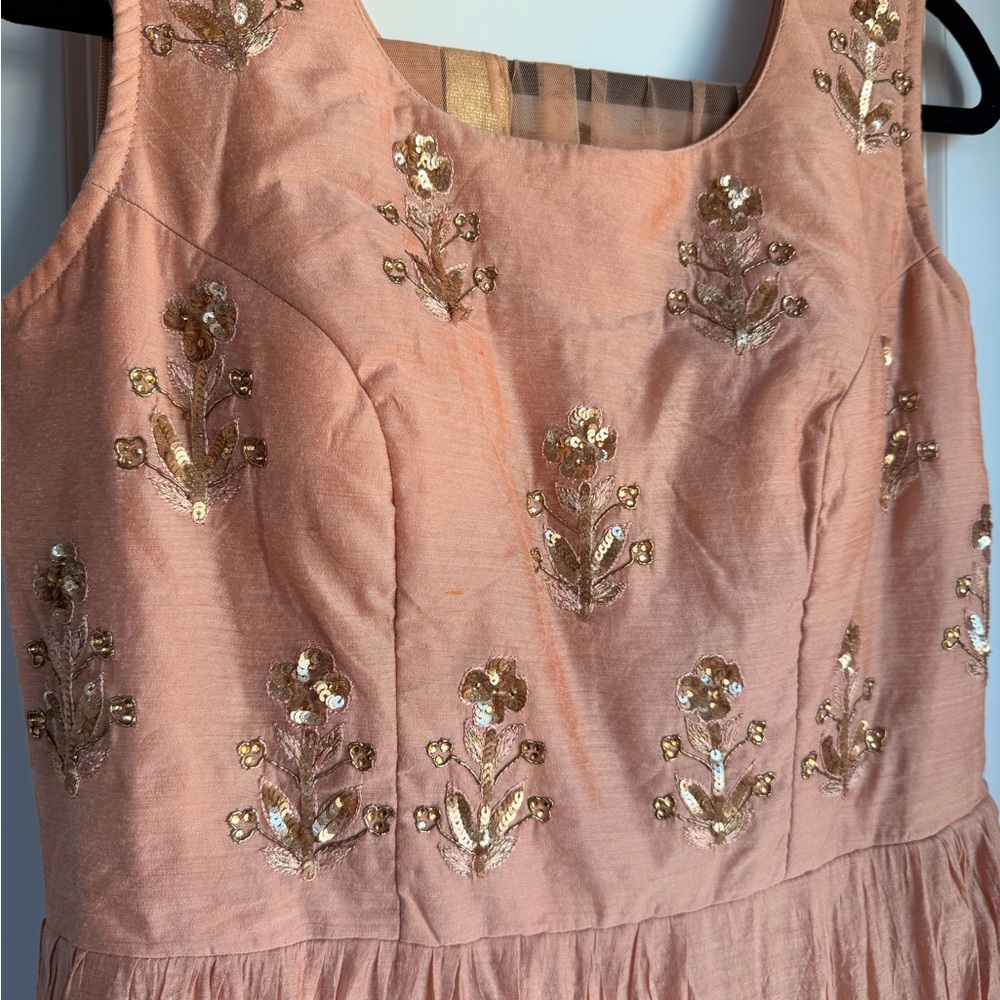 Elegant Peach and Gold Embroidered Dress